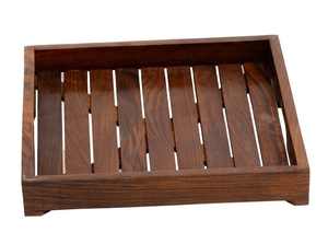 Plateau moderne en bois de noyer pouf avec poignées plateau de service pour la décoration de salon idée cadeau pour la maison - Product Image 4