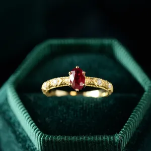 CANNER cincin lapis emas asli 18K, cincin batu rubi bulat desain eksklusif trendi untuk wanita pertunangan S925 Perak