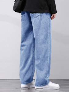 Jean en denim pour homme, coupe droite ample, taille moyenne, grande taille, technique écologique, décontracté, logo frontal long, collection automne - Product Image 5