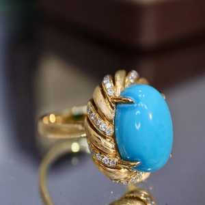 Tibetan Turquoise <b>14K</b> <b>Gold</b> <b>Ring</b> IGI Certified Luxury Wedding Sculpted Radiant Glow Polished Jewelry - Product Image 5