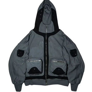 Sudadera con capucha Techwear 100% algodón 420 GSM French Terry Zip Hoodie High Street para hombre Color Dye Washed Cargo sudaderas con capucha y sudaderas para hombre - Product Image 1