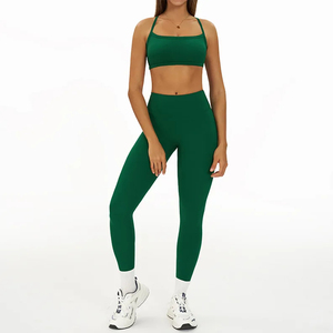 ชุดโยคะไร้รอยต่อสองชิ้นของผู้หญิงเลกกิ้งเอวสูงและบราใส่ออกกำลังกายสวมใส่สบายชุดออกกำลังกายยิมขนาด XL - Product Image 1