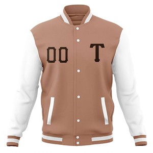 Chaqueta Universitaria Personalizada Color Marrón Bronceado y Blanco, Chaqueta Bomber con Letras Personalizadas, Uniforme Deportivo Universitario, Diseña el Tuyo Propio Bordado - Product Image 1
