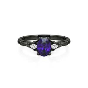 Jeulia <b>Gothic</b> Black Three Stone Oval Purple Engagement <b>Ring</b> - Product Image 1