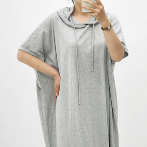 ODM Vente en Gros OEM Plussizs Fabriqué en Corée Vêtements de Détente Coton Robe Longue Homewear Casual HoodedSummer Dress Overfit jupe - Product Image 6