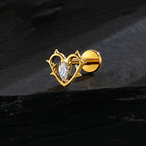 Titane Fil Interne CZ Coeur Avec Épines Lèvre Labret Monroe Stud Floral Cartilage Helix Boucle D'oreille Dos Plat Piercing Bijoux - Product Image 3