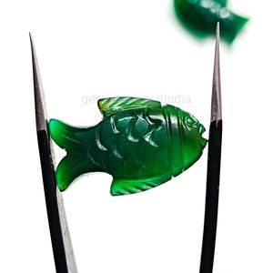 Natural Green <b>Onyx</b> Fish Carved Gemstone, Green <b>Onyx</b> Fish Shape Gemstone, <b>Onyx</b> Loose Hand Carving Fish Charm, Carved Fish 25x15mm - Product Image 3