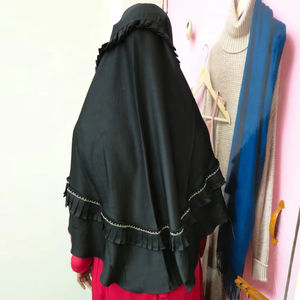 Écharpe hijab en coton de haute qualité, maille polyester, dentelle florale, satin, pour femmes musulmanes, couleur unie - Product Image 5