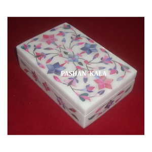 Fabricación de suministro indio de cantidad a granel cajas de joyería con incrustaciones de mármol blanco hechas a mano diseño de flores decorativas MOP Mix Sea Shell - Product Image 1