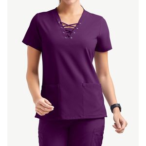 Cómodos trajes de fregado elásticos para mujer, Top con cuello en V, Pantalón recto con cordón, uniforme médico personalizable, venta al por mayor, conjunto de fregado a granel - Product Image 2