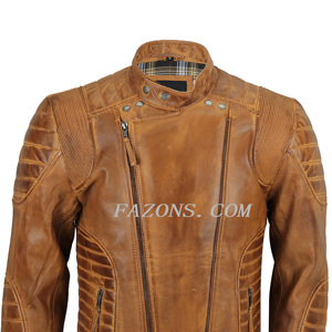 เสื้อแจ็คเก็ตหนังแท้สไตล์ไบค์เกอร์สำหรับผู้ชาย แบบดิสเทรส แต่งลายควิลท์ แนวคาเฟ่เรเซอร์ ย้อนยุค สำหรับขี่มอเตอร์ไซค์  ผลิตโดย OEM - Product Image 5