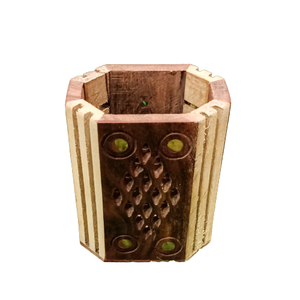 Portalápices Redondo de Madera Ecológico Premium y Organizador de Escritorio con Diseño de Arte Popular, Artesanía en Madera SUAZ - Product Image 5