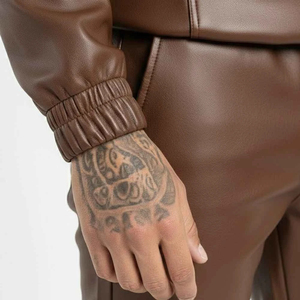 Ensemble de survêtement d'hiver en cuir véritable de qualité supérieure pour hommes, veste en cuir respirante et pantalon, mode streetwear - Product Image 5