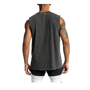 Camiseta sin mangas de entrenamiento de talla grande para hombre, ropa de gimnasio atlética, chaleco de entrenamiento de gran tamaño con lavado ácido Vintage desgastado sin mangas - Product Image 2