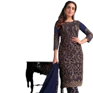 New Fashioned Beautiful Navy Blue Punjabi And Lahore Style Fashionable Party Wear Patiala Dress Ladies Clothing