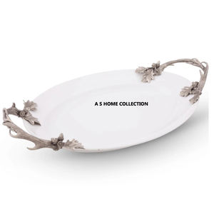 Vente chaude Forme Ovale Bonbons ou Collations Plateau De Service Pour La Décoration De Table Style Moderne Plateau En Métal Solide avec Poignées - Product Image 1