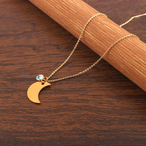<b>Best</b> <b>Friend</b> Gift Celestial <b>Necklace</b> Plain Metal Half Moon with Tiny Abalone Shell Charm Pendant Gold Plated Cable Chain <b>Necklace</b> - Product Image 3