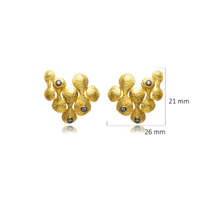 Unique Design Black <b>Ink</b> CZ Stone Vintage Stud Earrings 925 Sterling Silver 22K Gold Plated Turkish Handmade Jewelry - Product Image 2