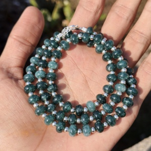 Collier en argent sterling avec perles de grand-diate naturelle, perles rondes de 8 mm, pierres précieuses, vert sarcelle rare, collier de déclaration pour mariage - Product Image 1