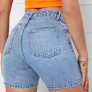 Shorts en jean boutonnés respirants pour femmes, taille mi-haute, coupe régulière, décontractés - Product Image 2