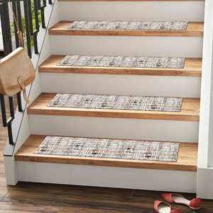 Alfombra beige boho estampada, alfombra moderna para escaleras en tonos suaves, gobelino - Product Image 2