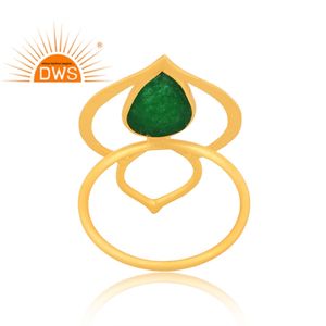 Best Selling Sterling Silver Gold Plated Natural <b>Green</b> Aventurine Quartz Gemstone Stackable Ring Demi Fine Jewelry Manufacturer - Product Image 4