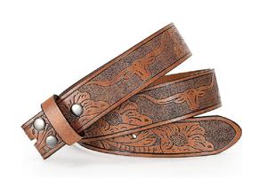 Venta caliente personalizable cinturón de cuero genuino estilo occidental con hebilla de acero disponible en tamaños-Venta al por mayor de cuero formal de vaquero - Product Image 4