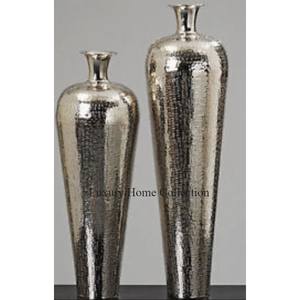 Silver Color Large Size Hammered Design <b>Vase</b> <b>Set</b> of 2 Home and Hotel Lobby Decorative Pots at Affordable Price From India - Product Image 1
