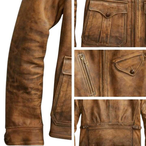 Chaqueta de Cuero Vacuno Genuino Desgastado de Estilo Vintage Único para Hombre, Ajuste Entallado de Invierno, Totalmente Personalizable, Venta al por Mayor - Product Image 3