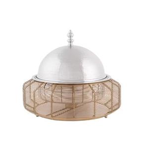 Pot en bois à couvercle martelé plaqué argent Casserole en métal personnalisée Chauffe-plat décoratif en gros Pot chaud rond - Product Image 3