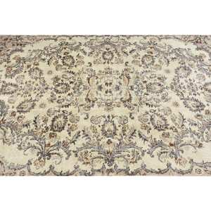 Alfombra tradicional de lana Beige de 5,5x9,2 pies, hecho a mano aparador turco, diseño rectangular de retazos para sala de estar con respaldo de látex - Product Image 5