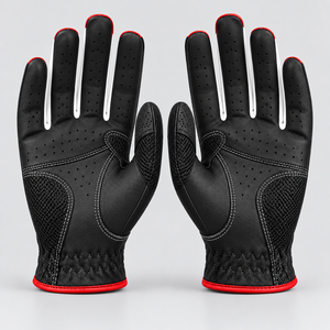 Premium Quality Genuine <b>Leather</b> Breathable Golf <b>Gloves</b> Unisex Hook And Loop Closure Sports <b>Black</b> Red White Color Golf <b>Gloves</b> - Product Image 4