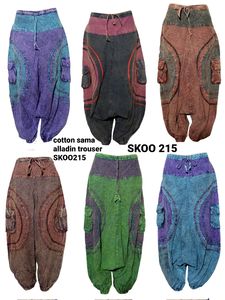 Pantalon cargo taille élastique et respirant pour hommes, sarouel ample, patchwork, patchs 100% coton, délavé à l'acide, style bohème, été, exportation - Product Image 2