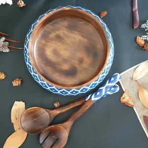 ชามไม้เคลือบพร้อมฐานไม้ทาสีด้วยมืออุปกรณ์ใช้ในการตกแต่งที่ปลอดภัยสำหรับขนมผลไม้และขนมหวานเครื่องล้างจานเป็นมิตรกับสิ่งแวดล้อม - Product Image 4