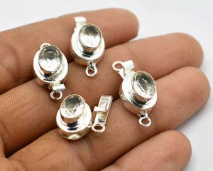 Fermoir de boîte de pierres précieuses en topaze blanche de forme ovale 1-2 brins fabrication de bijoux B618 23X11X10MM argent étoilé et plaqué or 18 carats - Product Image 2