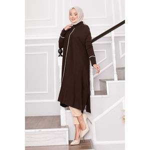 Tunique élégante en tricot marron Mevlana avec rayures scintillantes pour la saison d'automne - Product Image 1
