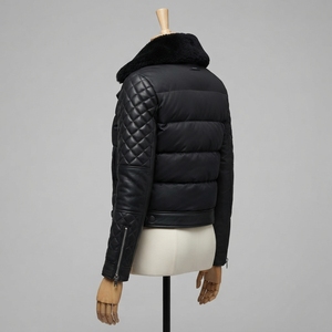 Blouson de motard matelassé pour homme en similicuir avec manches matelassées, col montant, coupe classique, hiver, moto, éco-responsable, respirant, OEM ODM - Product Image 2