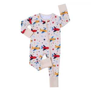 卸売 竹製ベビーパジャマ キャラクタープリント 男の子 女の子 幼児用パジャマ ベビー寝巻き 新生児用ロンパース ジッパー付き - Product Image 1