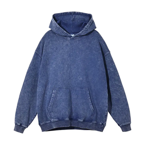 Venta al por mayor No String Heavyweight 100% Cotton 550gsm French Terry Hoodies Doble capa Acid Vintage Distressed Washed Hoodie - Product Image 5