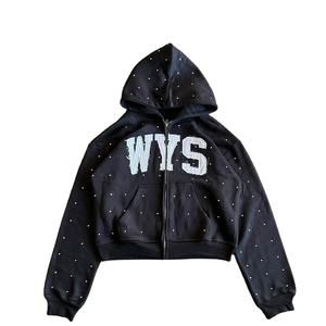 Sweat à capuche court vintage pour hommes Patch de broderie personnalisé Sun Faded avec fermeture éclair Stone Acid Wash Distressed Style Winter 2025 - Product Image 1