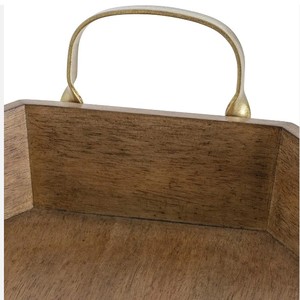 Suministros de hotel para restaurante de alta calidad Bandeja de servicio octogonal de madera de mango con asas de metal - Product Image 4