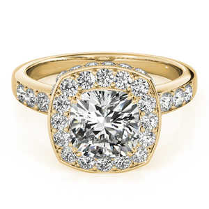 Anillo de Compromiso de Oro Amarillo de 14K con Halo de Diamantes Talla Cojín de 1.34ct, Elegante Anillo de Bodas - Product Image 4