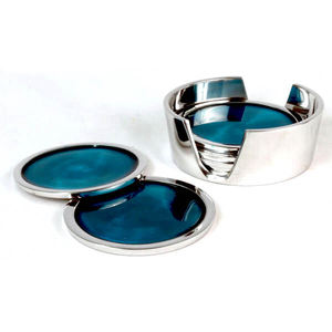 Lot de 6 sous-verres en métal émaillé crème tourbillon avec support, sous-verres pour table basse, sous-verres pour protection de table - Product Image 5