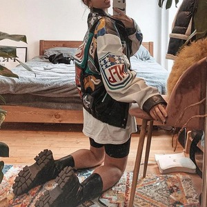 Meilleure qualité automne hiver varsity veste à manches longues veste course Baseball veste femmes Y2k imprimé décontracté vêtements d'extérieur amples Zip - Product Image 5