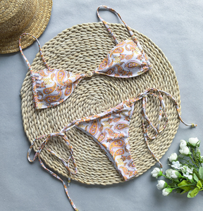 4 colores Bandeau Top con almohadilla traje de baño lazos largos Mujer Sexy Micro brasileño Bikini Set - Product Image 1