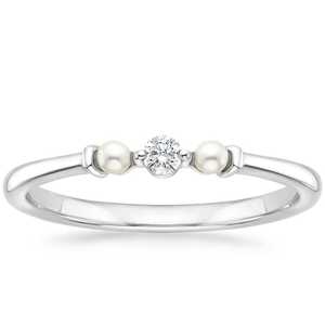 Bague classique sertie de perles de culture d'eau douce et de diamants de laboratoire taille ronde en or jaune, blanc et rose 14 carats - Product Image 4