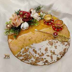 Modèle d'ange en résine écologique élégant Puja Thali Plaque de prière de luxe artisanale pour le festival de Diwali Maison Mandir Pooja Rituels - Product Image 5