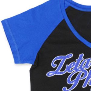 ZPB V Neck Tee Black & Royal 100% Cotton Zeta Phi Beta Shirt with <b>Glitter</b> Printed Greek Letters & Shield Sorority Apparel - Product Image 4