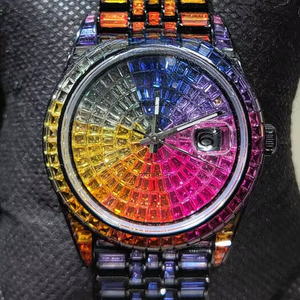 Nuevo Reloj de Pulsera Mecánico Automático de Acero Inoxidable con Diamantes de Moissanita VVS Coloridos en Corte Baguette, Moda de Lujo para Hombre - Product Image 1