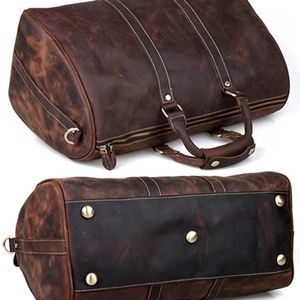 High Quality Genuine Leather Duffel Luggage <b>Large</b> Capacity Carry Bag in Coffee Brown for Weekends Durable - Product Image 1